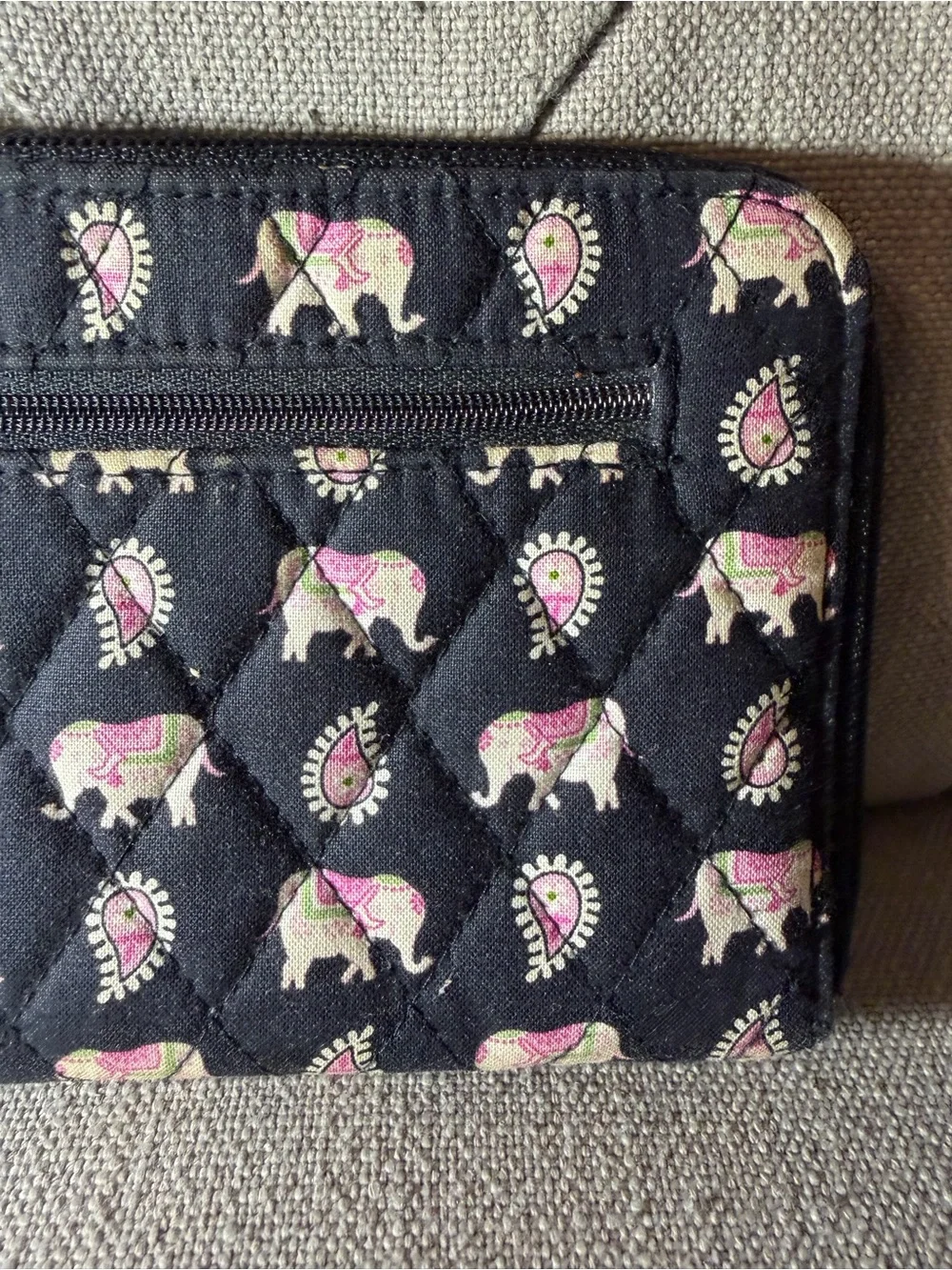 Vera Bradley Black Wallet with Pink Elephant Print Wristlet